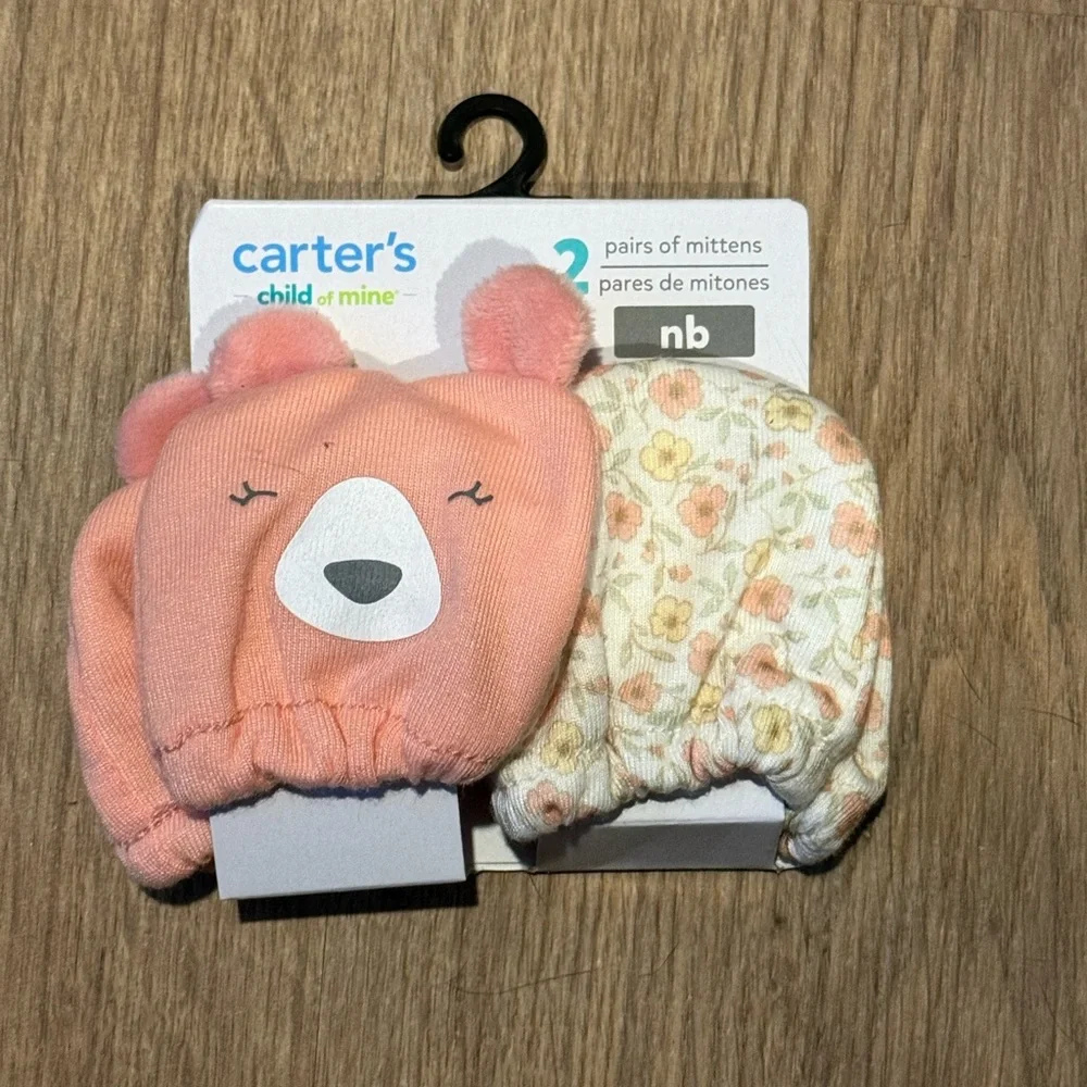 Child of Mine Peach Bear and Floral Mittens